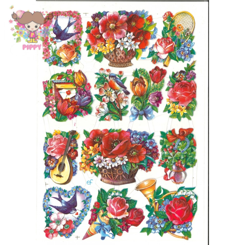 ef-glanzbilder クロモス☆薔薇とポピー つばめ 手紙 ラケット 花柄(Blumen 50er Jahre)☆
